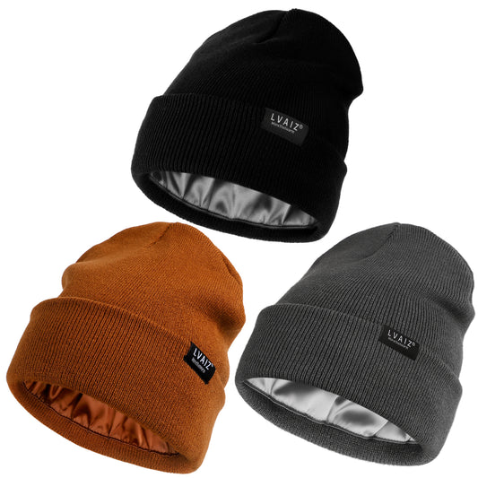 3 Pack Satin Cuffed Beanie Hats